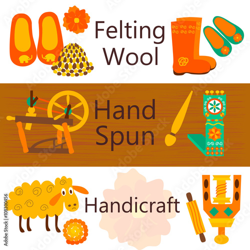 Handmade wool products colorful web banners
