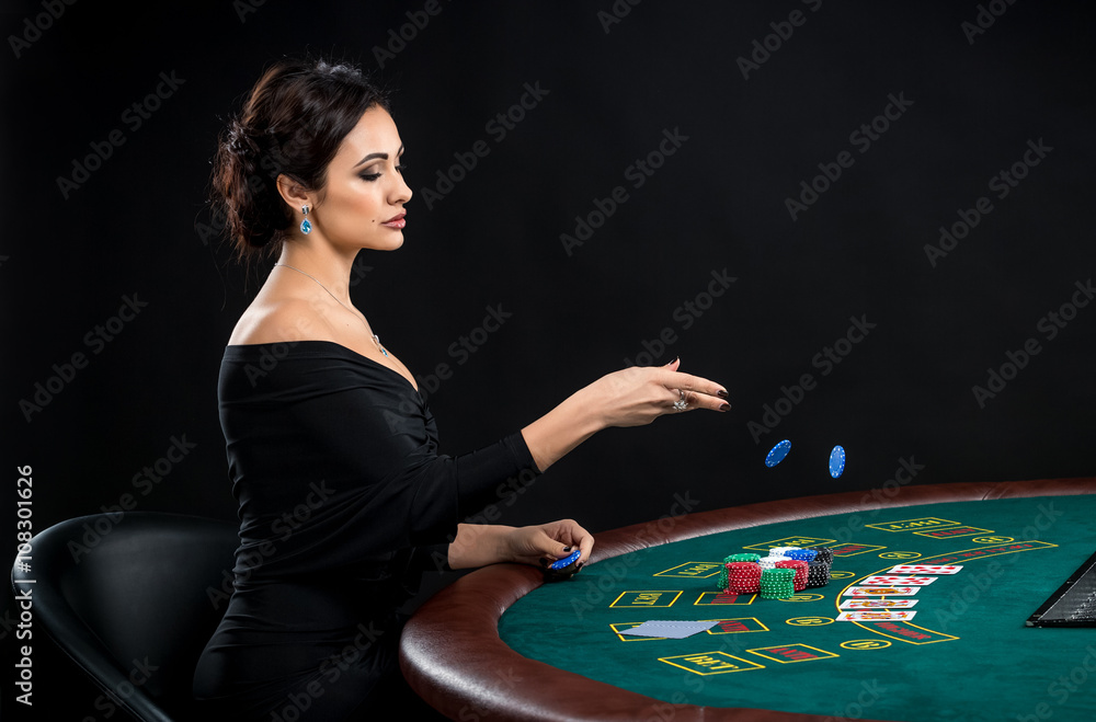 sexy woman with poker cards and chips sexy woman with poker cards and chips