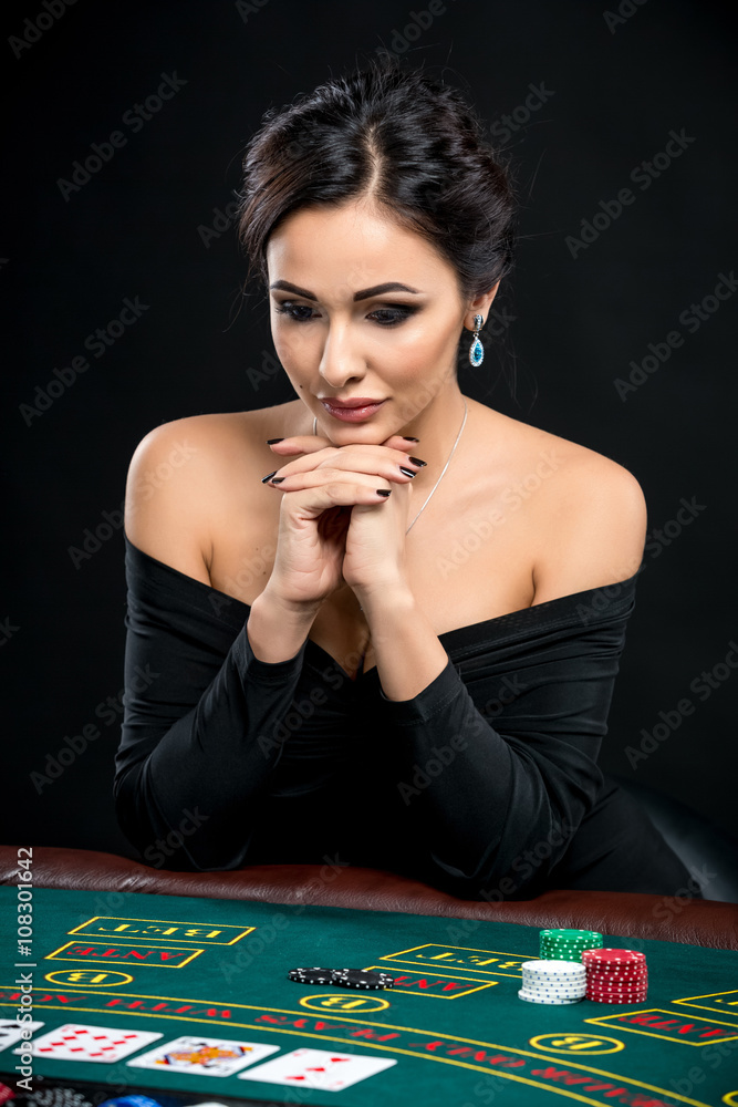 sexy woman with poker cards and chips sexy woman with poker cards and chips