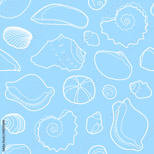 Marine seamless pattern with sea shells © ekazansk