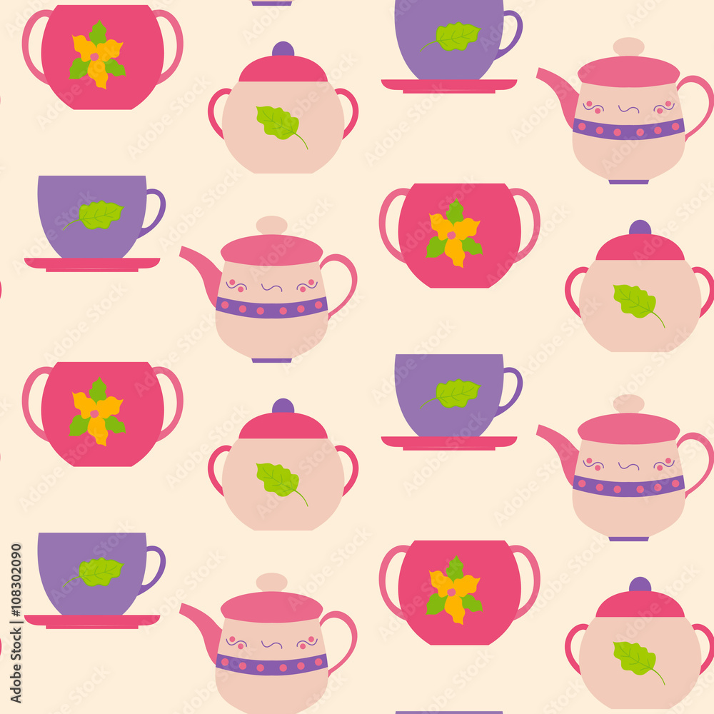 Seamless pattern cups and teapot Seamless pattern cups and teapot