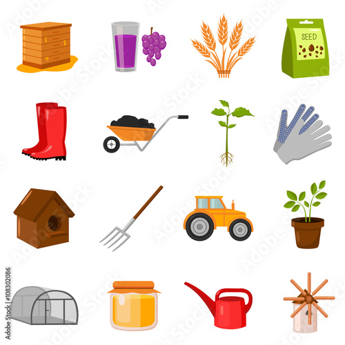 Gardening set vector icons. Collection of farm, agriculture, garden icons.