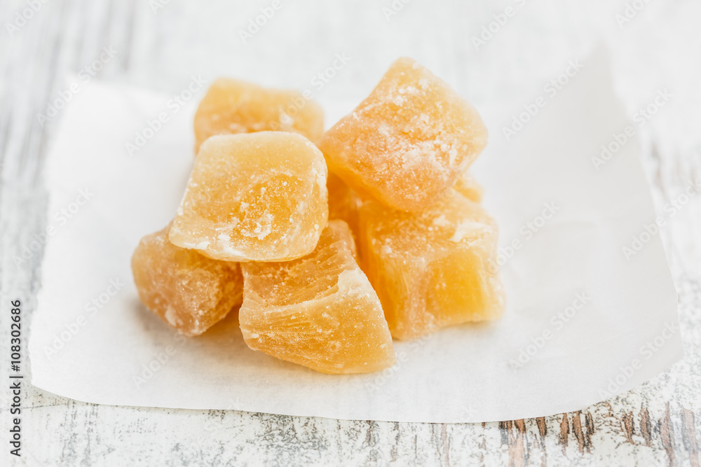 Pile of Candied Ginger on White Background Pile of Candied Ginger on White Background