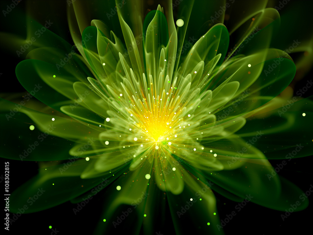 Naklejka premium Green glowing fractal flower