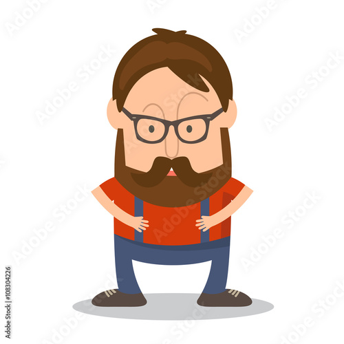 Funny man hipster in cartoon style. Vector illustration