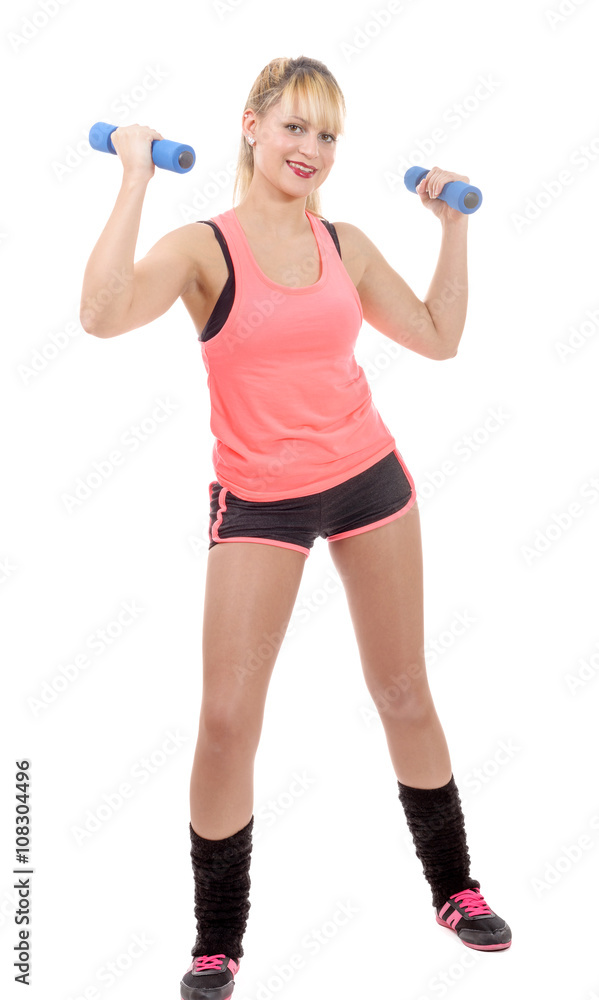 portrait of pretty sporty girl holding weight portrait of pretty sporty girl holding weight