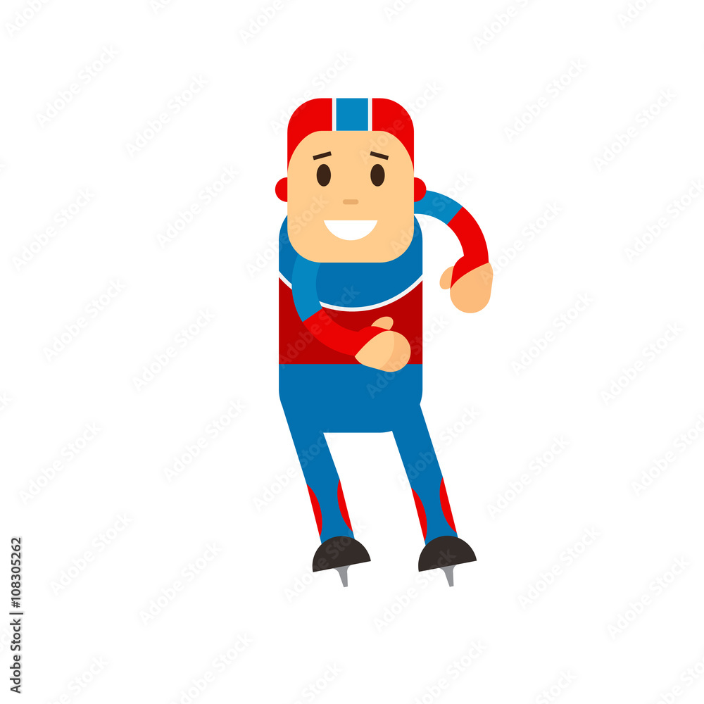 Vector illustration of speed skating player in uniform. Flat design winter sport. Vector illustration of speed skating player in uniform. Flat design winter sport.