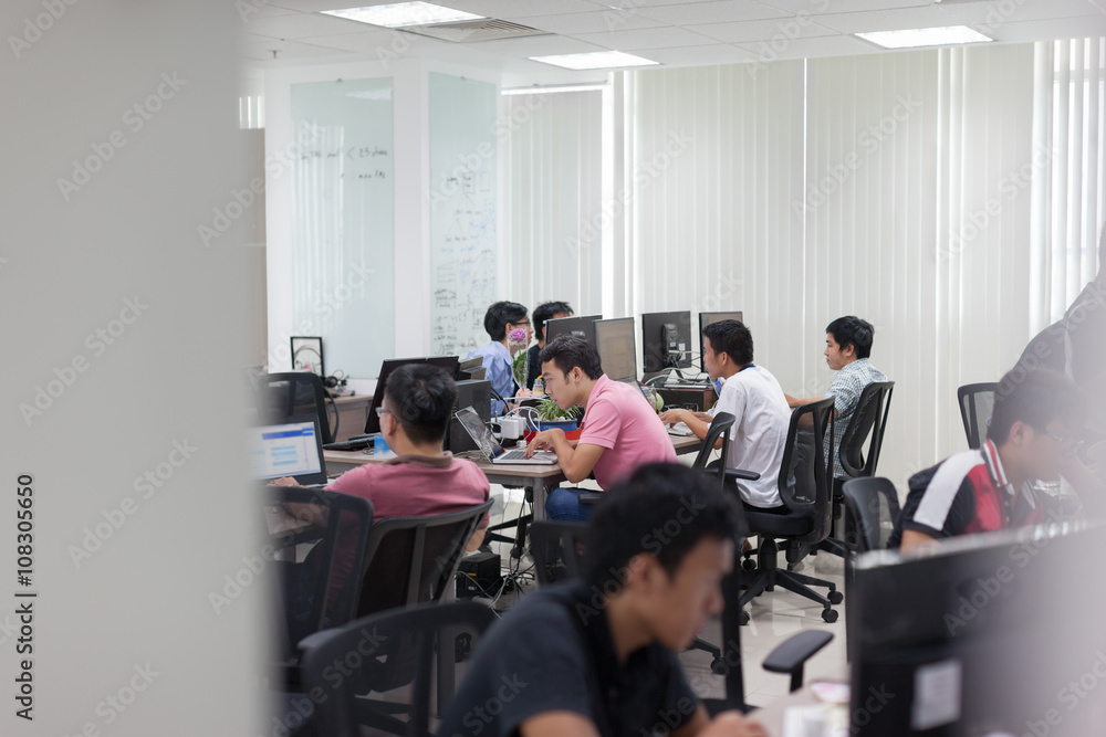 Asian Software Developers Office Team Sitting At Desk Asian Software Developers Office Team Sitting At Desk