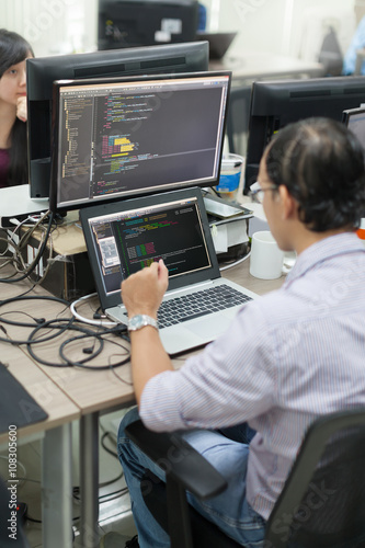 Wallpaper Mural Asian Outsource Software Developer Looking Screen Sitting At Desk Torontodigital.ca