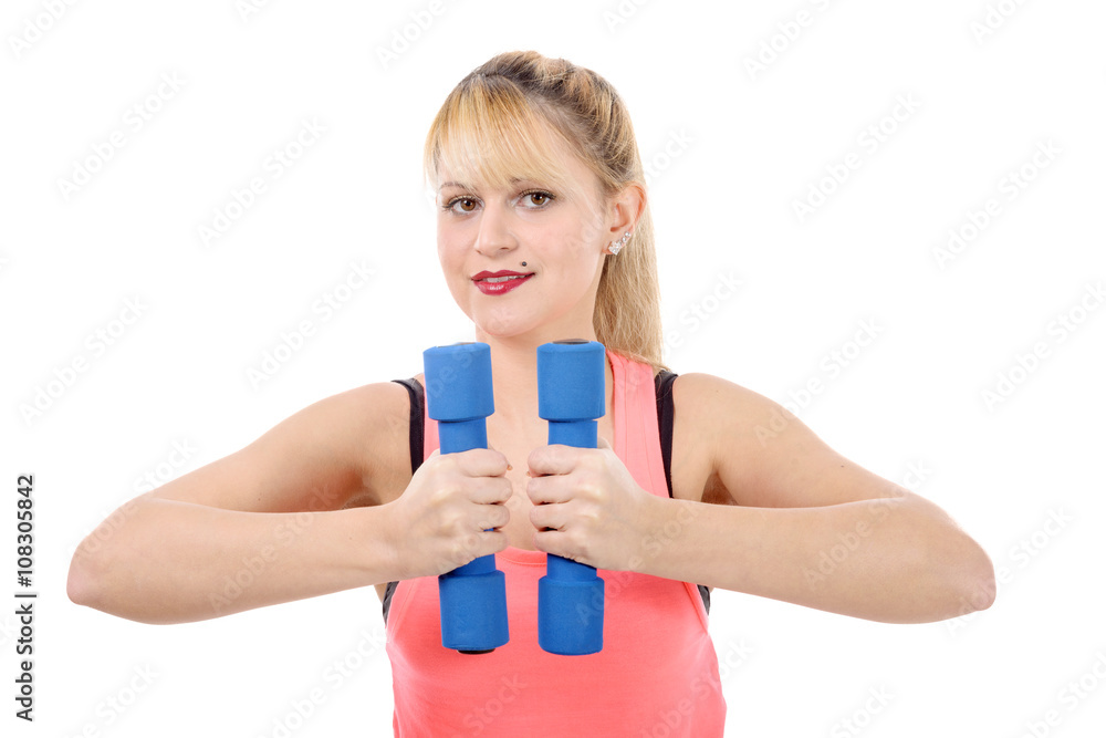portrait of pretty sporty girl holding weight portrait of pretty sporty girl holding weight