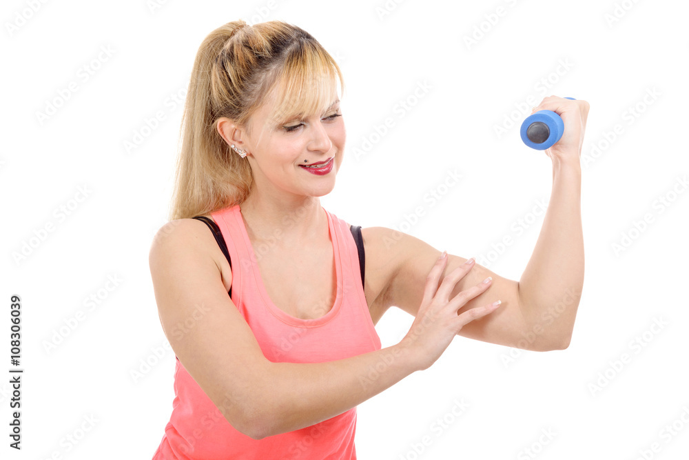 portrait of pretty sporty girl holding weight portrait of pretty sporty girl holding weight
