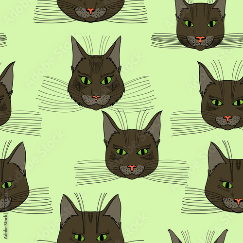 abstract vector doodle cat face seamless pattern