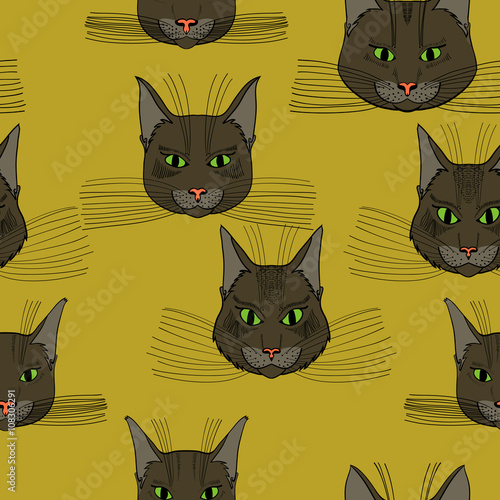 abstract vector doodle cat face seamless pattern