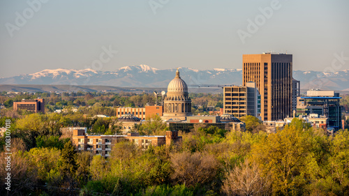 Snow capped Owyhee mountains and Idaho capital