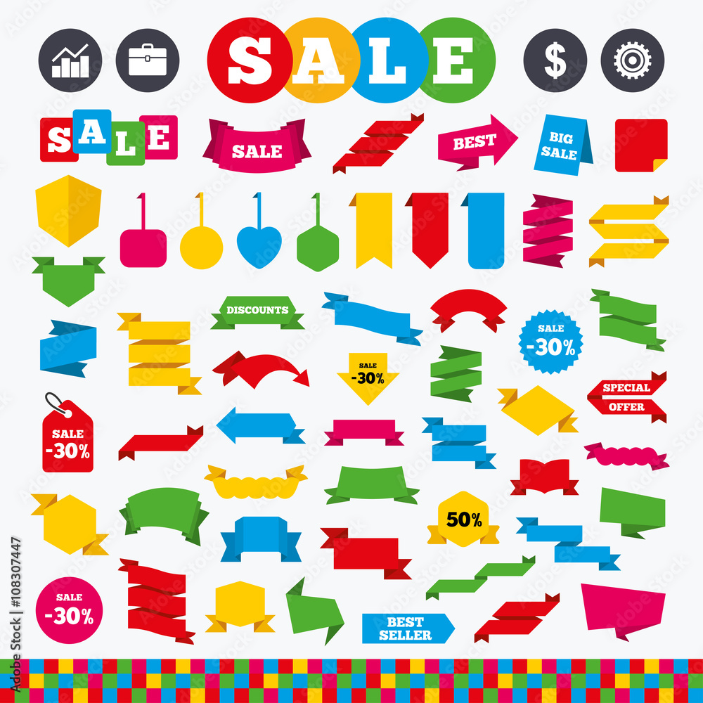 Fototapeta premium Business signs. Graph chart and case icons.
