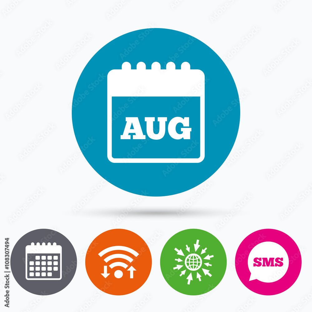 Calendar sign icon. August month symbol. Calendar sign icon. August month symbol.