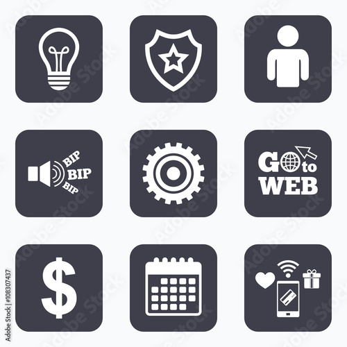 Business signs. Human and lamp bulb idea icons.