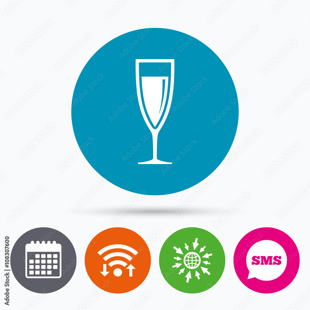 Glass of champagne sign icon. Alcohol drink. Glass of champagne sign icon. Alcohol drink.