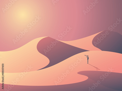 Explorer in sand dunes on a desert Fototapeta