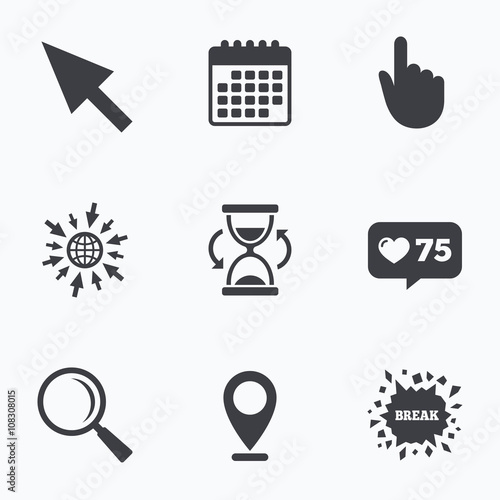 Mouse cursor icon. Hourglass, magnifier glass.