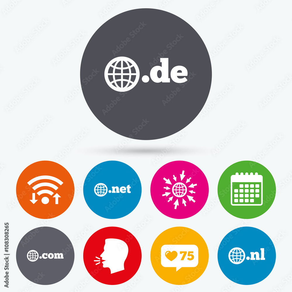 Obraz premium Top-level domains signs. De, Com, Net and Nl.