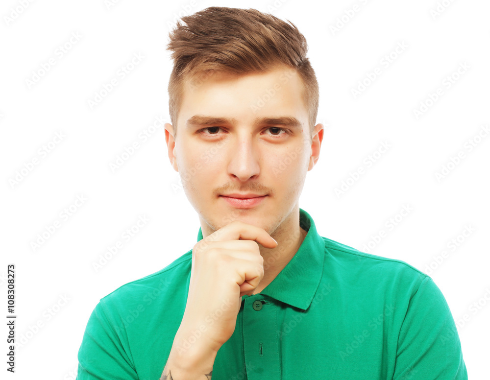 handsome man in blank green t-shirt handsome man in blank green t-shirt