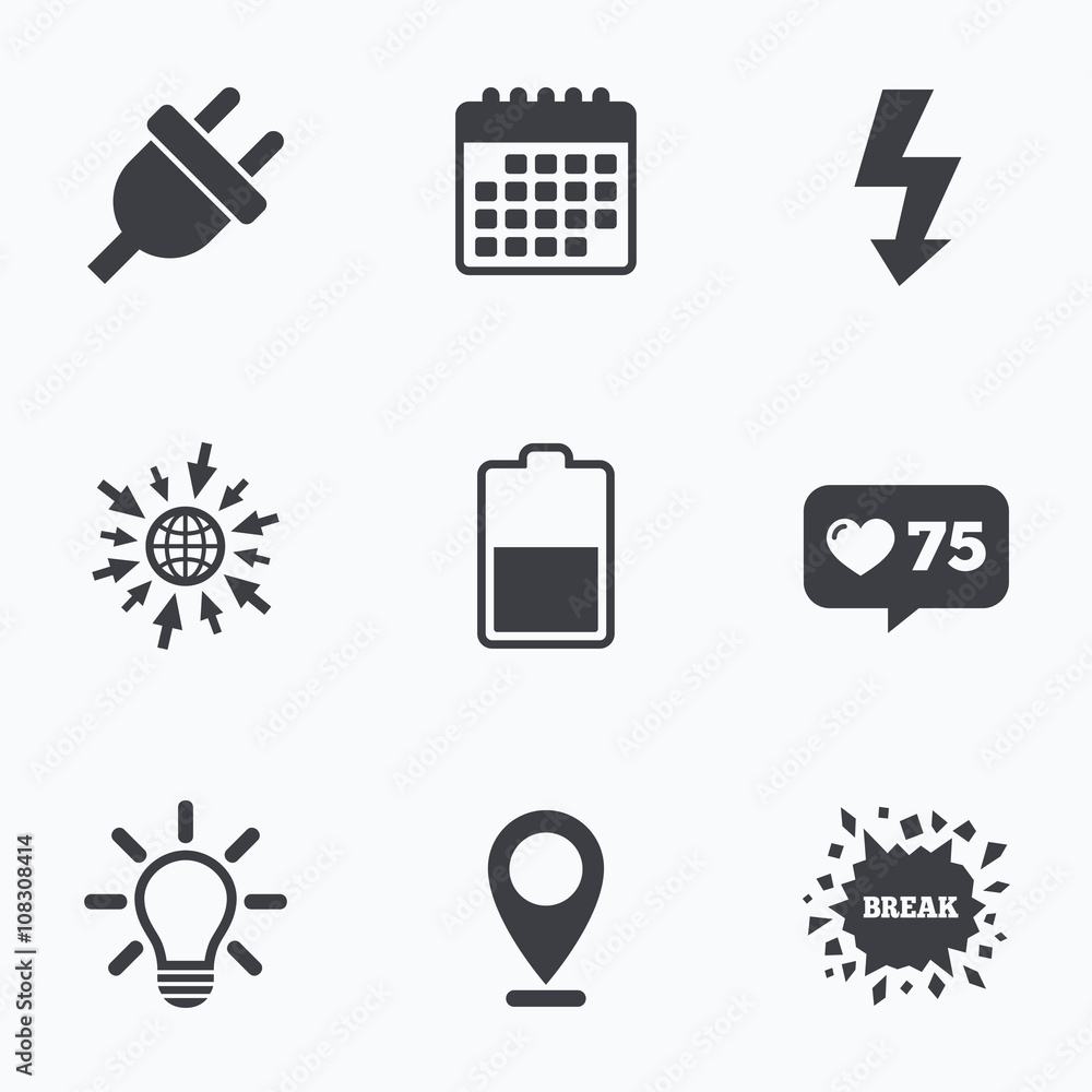 Electric plug sign. Light lamp and battery half. Electric plug sign. Light lamp and battery half.