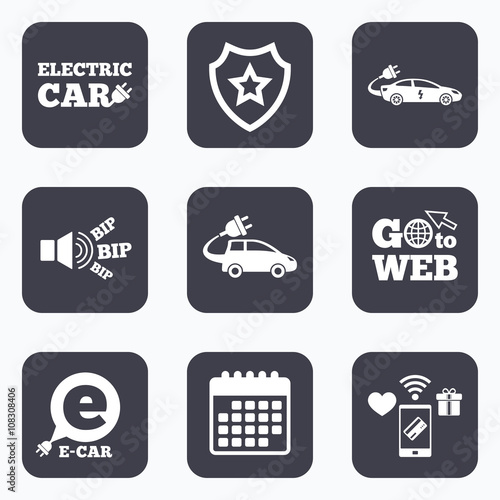 Electric car sign. Sedan and Hatchback transport