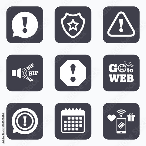 Attention icons. Exclamation speech bubble.