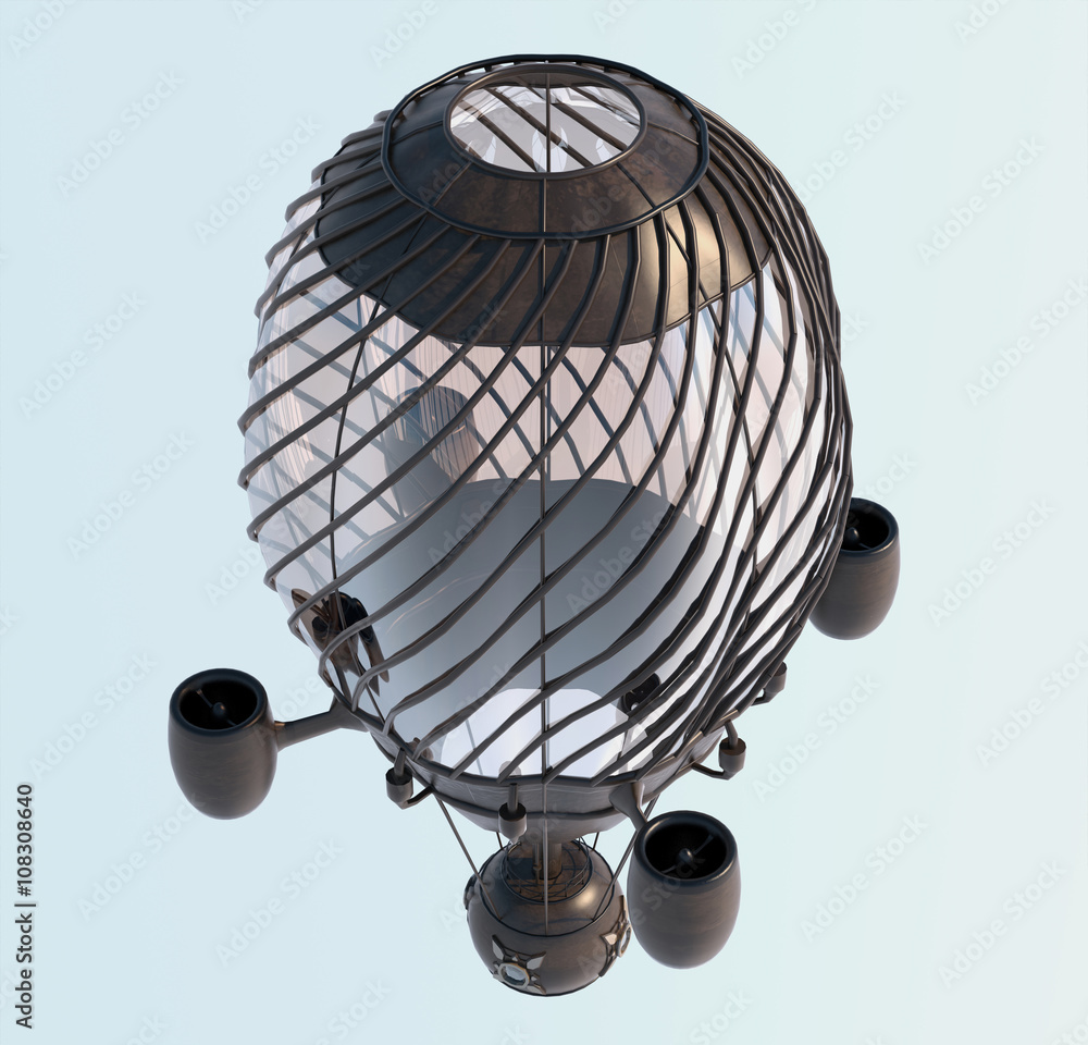 Naklejka premium 3D rendering steampunk air baloon