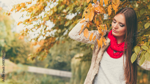 woman fashion girl relaxing walking in autumnal park