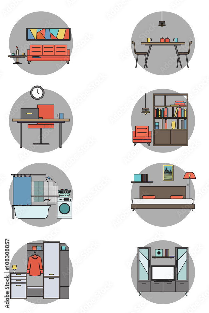 Home Interior Design Icons. Vector Illustration Home Interior Design Icons. Vector Illustration
