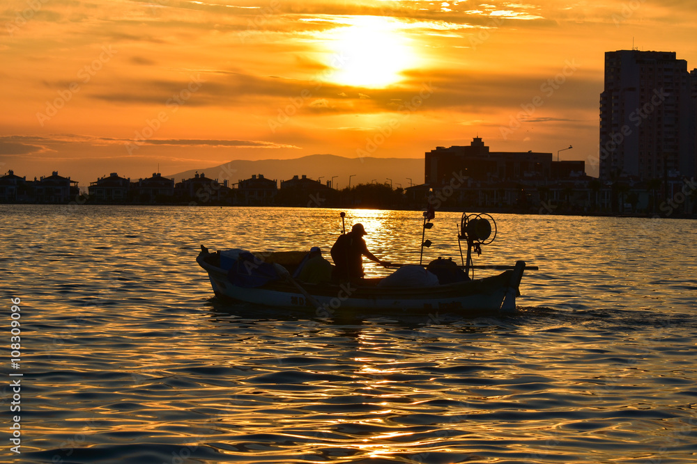 Fishing boat on sunset Fishing boat on sunset
