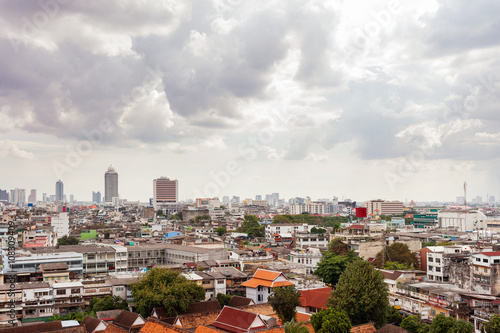 Bangkok, panorama view from the Wat Saket (the Golden Mount). Large cityscape. Thailand.