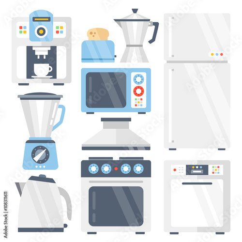 Kitchen appliances set. Flat icons set. Vector illustration