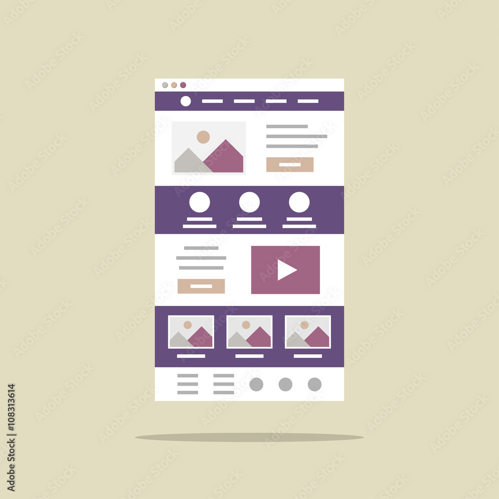 Naklejka premium Web page with different elements of content vector illustration. Web design creative concept.