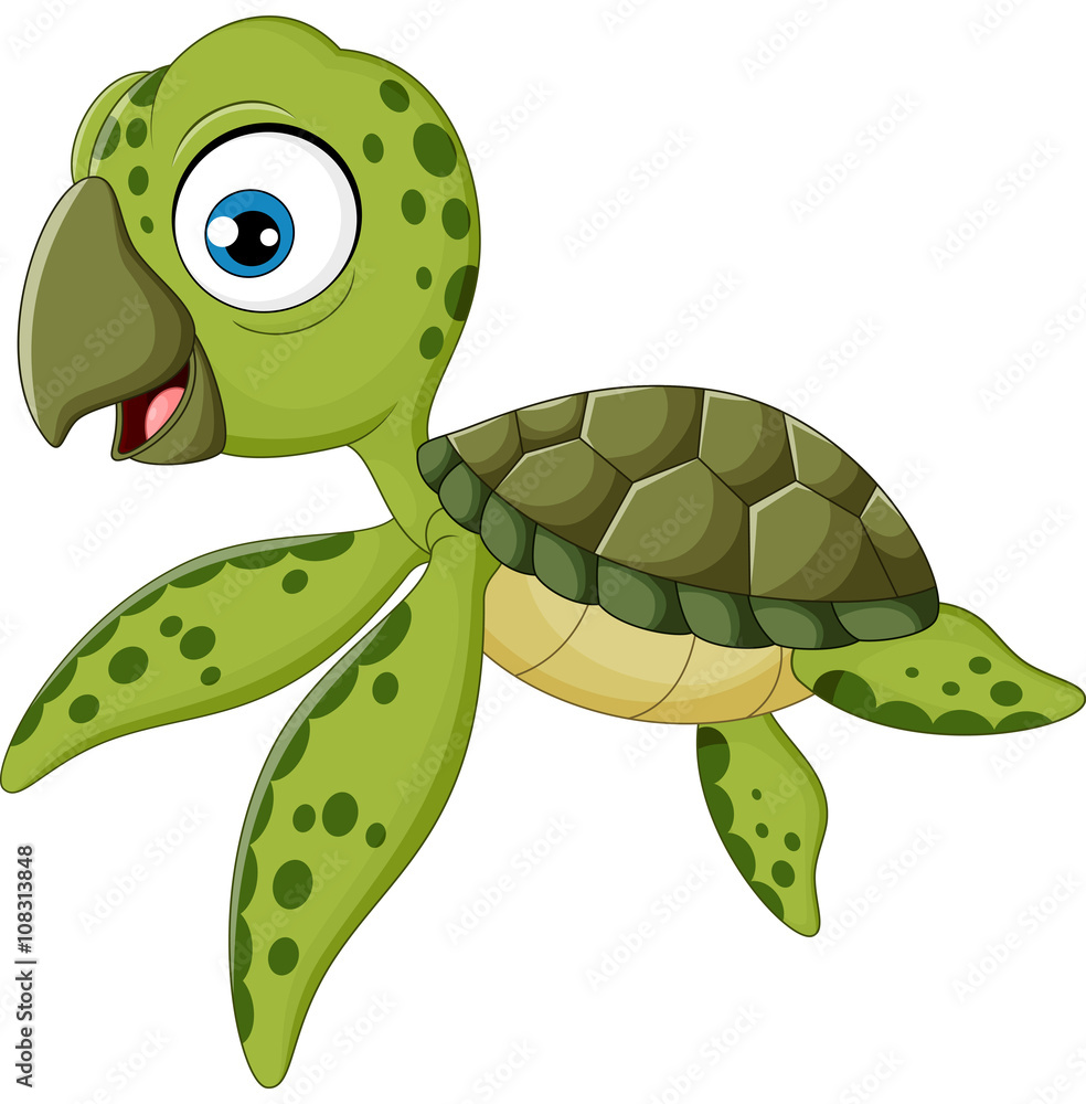 Fototapeta premium Cartoon baby turtle swimming, 