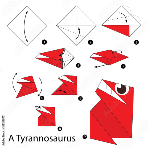 Step by step instructions how to make origami A Tyrannosaurus.