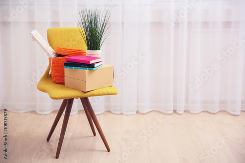 Wicker and cardboard boxes ...