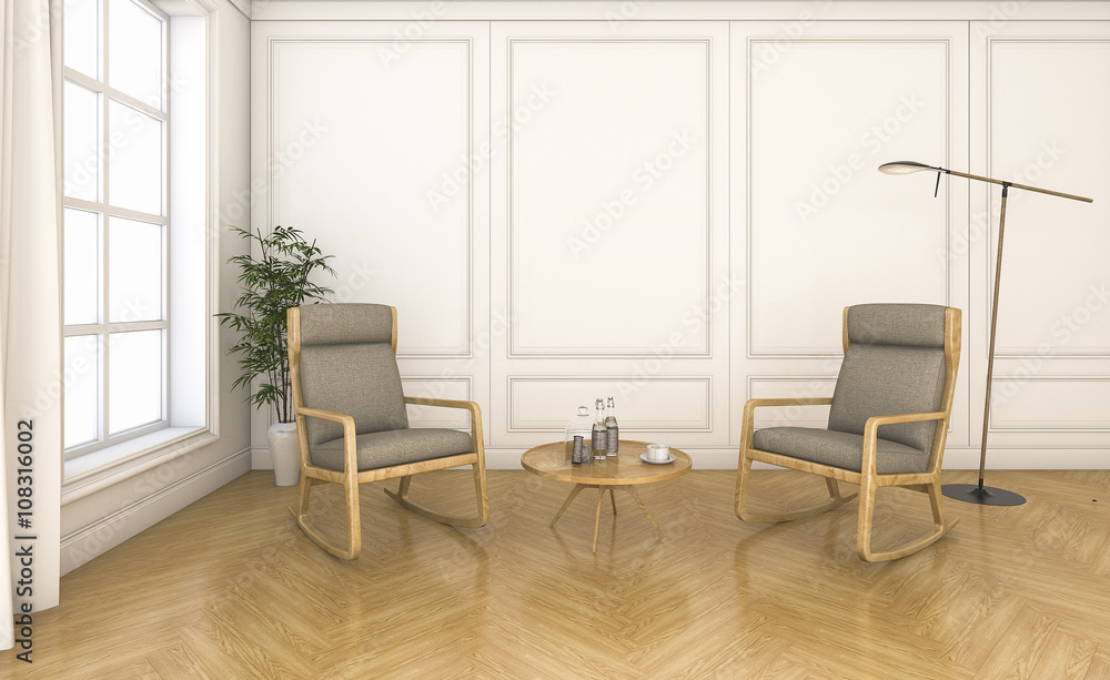 Fototapeta premium 3d rendering vintage living room with rocking chair