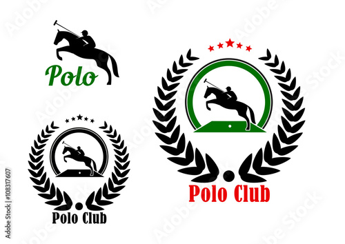 Polo club design with player and rearing up horse
