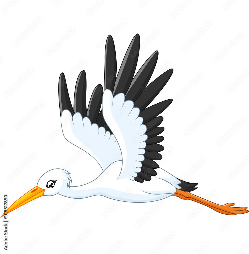 Naklejka premium Cartoon stork flying
