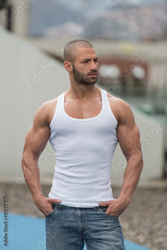 Healthy Young Man Posing Outdoors