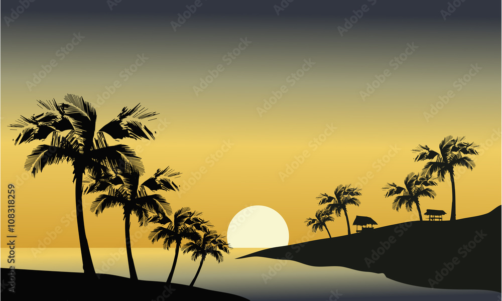 Silhouette of river and palm tree
