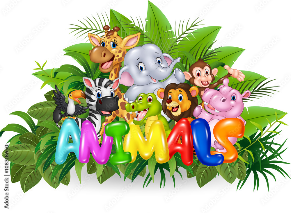 Naklejka premium Ilustracja zwierząt programu Word z dzikim zwierzęciem kreskówki