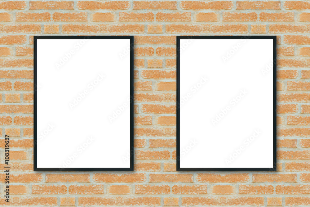 Mock up blank poster picture frame on brick wall. Mock up blank poster picture frame on brick wall.