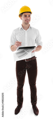 Architect man in hardhat is...