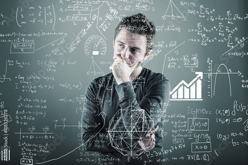 Teenager and blackboard
