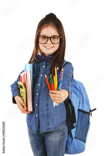 Little girl with backpack h...