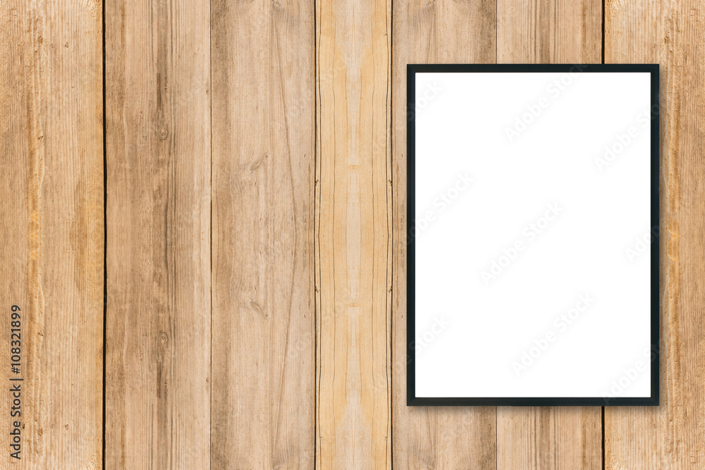 Mock up blank poster picture frame on wood wall. Mock up blank poster picture frame on wood wall.